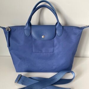 Longchamp Le Pliage Neo Medium Blue Handle Tote Bag Adjustable Strap Crossbody